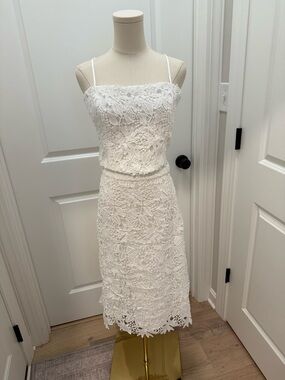 Lucy Paris White Lace Midi top and skirt with Spaghetti Straps